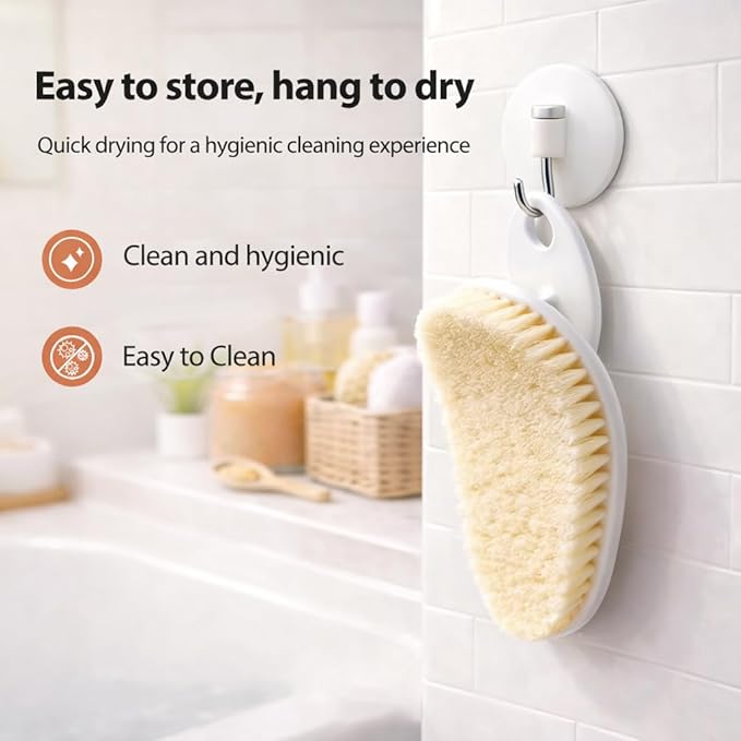 Shower Brush for Body, Extra-Large Bath Brush with Ergonomic Curved Design, Soft-Medium Bristles for Gentle Exfoliation & Full-Body Cleansing, Comfortable Short Handle for Men & Women