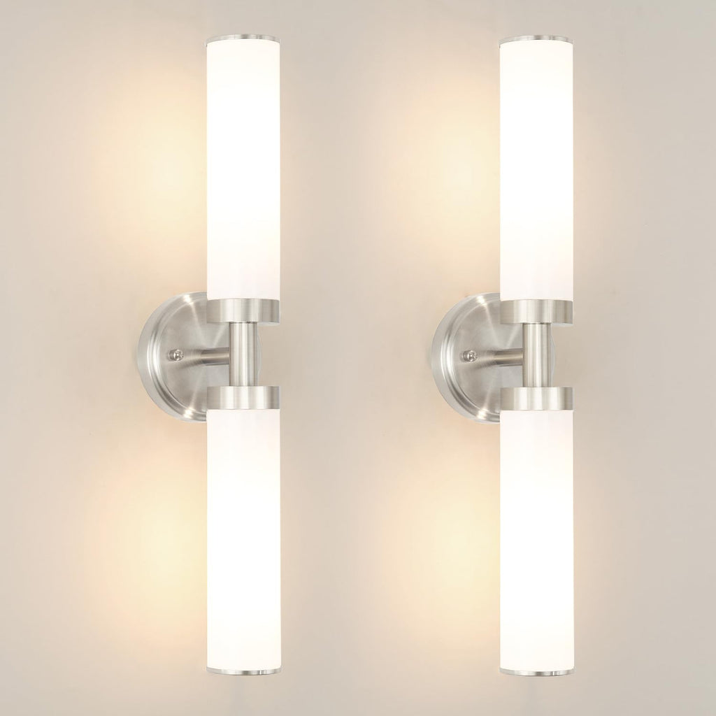 OIYIO Brushed Nickel Wall Sconces Set of 2, Modern Bathroom Vanity Lights for Mirror, Wall Light Fixtures with Milk Glass for Bathroom, Bedroom, Hallway, E26 Base, Bulbs Required, 22.05 Inch