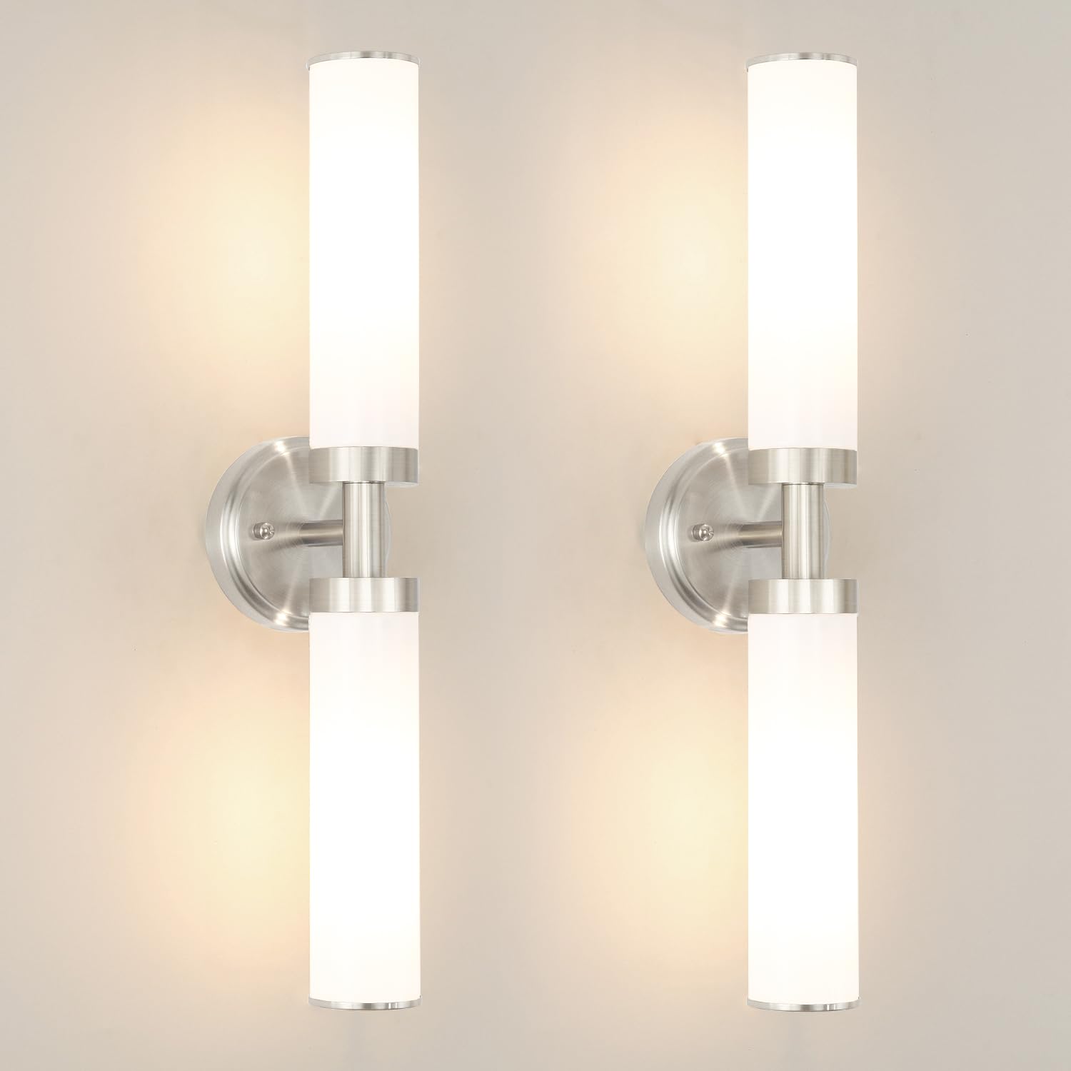 OIYIO Brushed Nickel Wall Sconces Set of 2, Modern Bathroom Vanity Lights for Mirror, Wall Light Fixtures with Milk Glass for Bathroom, Bedroom, Hallway, E26 Base, Bulbs Required, 22.05 Inch