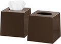 Brown Tissue Box Cover Square - Plastic Facial Tissue Box Holder Set of 2 - Cube Tissue Holder Dispensers Fit Any Vanity Countertop, Bedroom Dresser, Office Desk or Brown Bathroom Decor