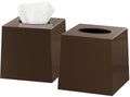 DWËLLZA HOMË Brown Tissue Box Cover Square - Plastic Facial Tissue Box Holder Set of 2 - Cube Tissue Holder Dispensers Fit Any Vanity Countertop, Bedroom Dresser, Office Desk or Brown Bathroom Decor