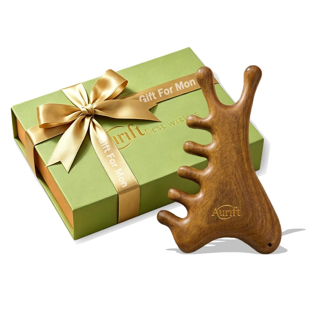 Aurift Mother’s Day Gift for Mom – Face Roller & Gua Sha Facial Tool in Premium Box – Wooden Face Massage Tool for Relaxation & Self Care, Stress Relief Gift for Women & Her