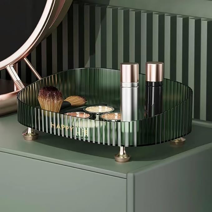 Makeup Perfume Organizer, Vanity Tray, Cosmetic Skincare Organizer, Countertop Organizer Tray for Bathroom Vanity Dresser Table, Green