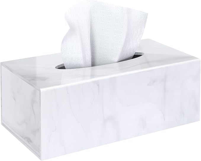 SILUT Stylish Tissue Box Cover Rectangle, Marble Texture Tissue Box Holder, Decorative Tissue Holder for Bathroom, Kitchen, Vanity, Modern Tissues Organizer for Home, Hotel