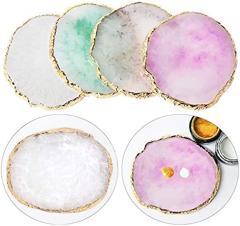 JASSINS Resin Nail Art Palette,Nail Art Painting Mixed Color Palette Gold Edge Nail Gel Color Makeup Display Board (White)