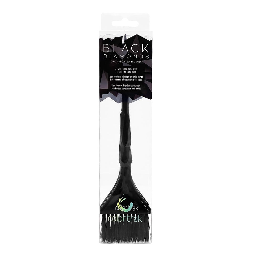 Colortrak Black Diamond Color Brushes, Gem Cut Handles for a Firm Slip-Resistant Hold with Tapered Ends for Sectioning - 1 Firm Brush and 1 Feather Brush