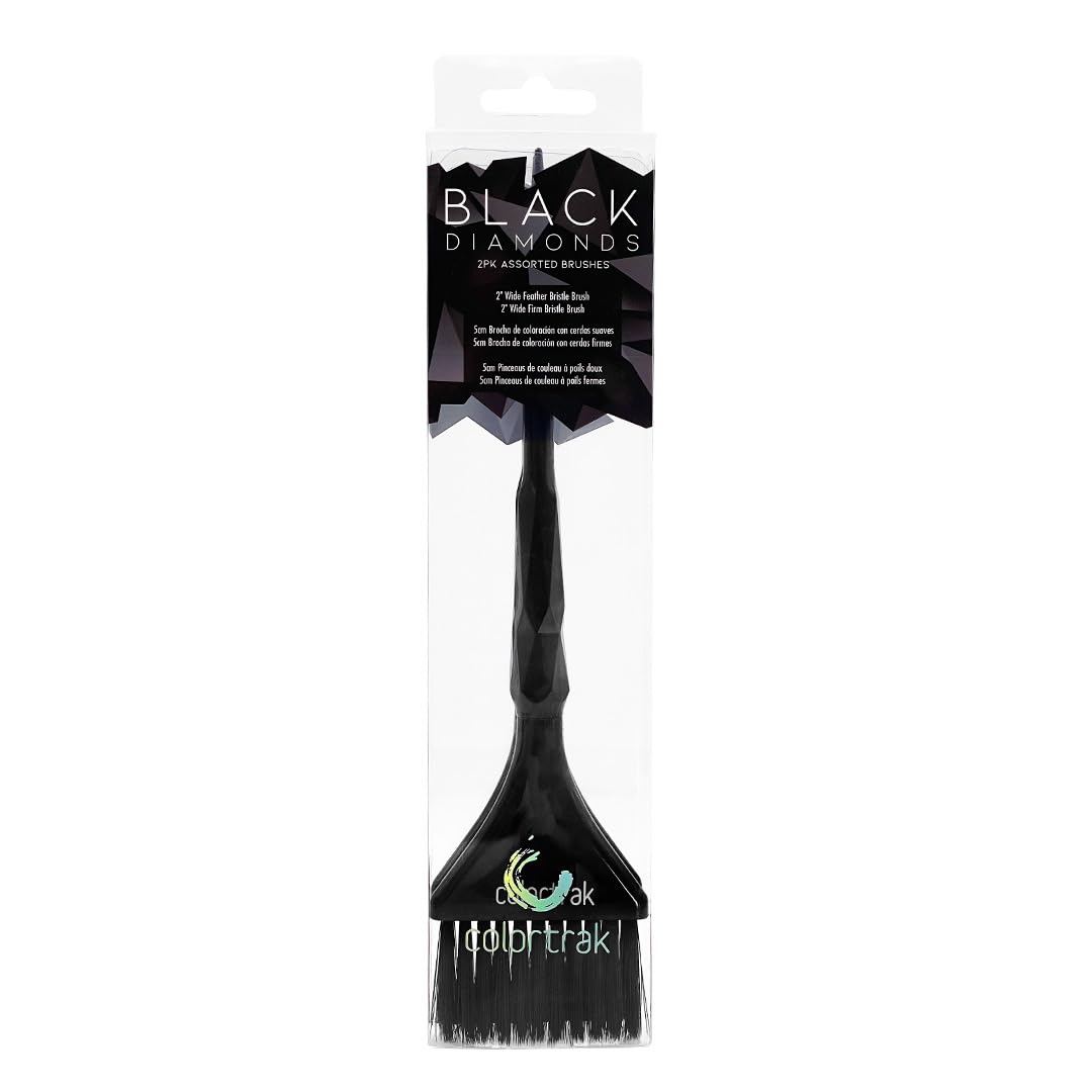 Colortrak Black Diamond Color Brushes, Gem Cut Handles for a Firm Slip-Resistant Hold with Tapered Ends for Sectioning - 1 Firm Brush and 1 Feather Brush