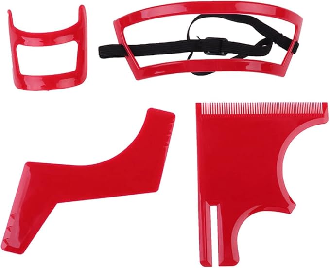 Beard Shaping Tool Kit Neckline Shaving Template Guide Set for Men Hair Styling Red, hair styling tools kit, STANDARD