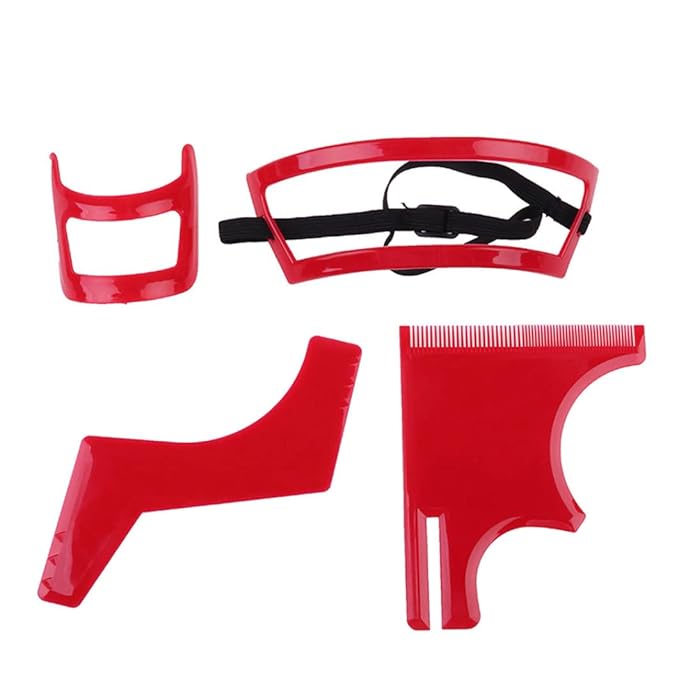 Beard Shaping Tool Kit Neckline Shaving Template Guide Set for Men Hair Styling Red