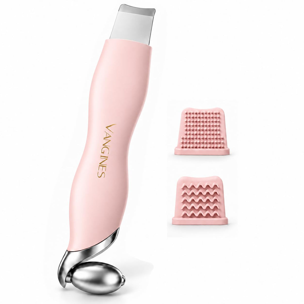 Vangines Manual Blackhead Remover Tool with Ice Roller, Stainless Steel Blackhead Scraper & Skin Spatula for Nose and Face, 3-in-1 Pore Care Tool with 2P Silicone Brush Heads(Dusty Rose)