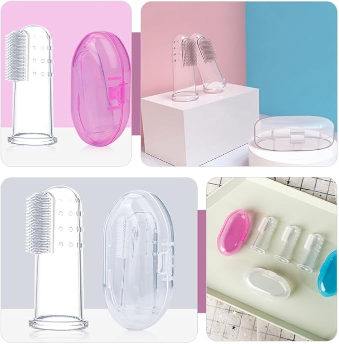 Ipetboom Silicone Baby Finger Toothbrush 9-Pack with Storage Boxes Soft Infant Oral Cleaning Brush Portable Toddler Dental Care Travel Kit