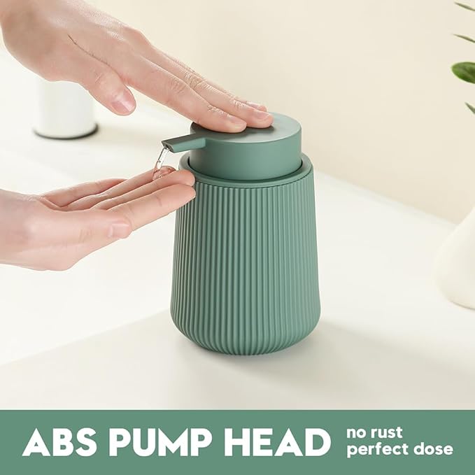 YAUKPH Striped Liquid Hand Soap Dispenser with Leak-Proof Pump for Bathroom and Kitchen Countertop 11oz Sage Green