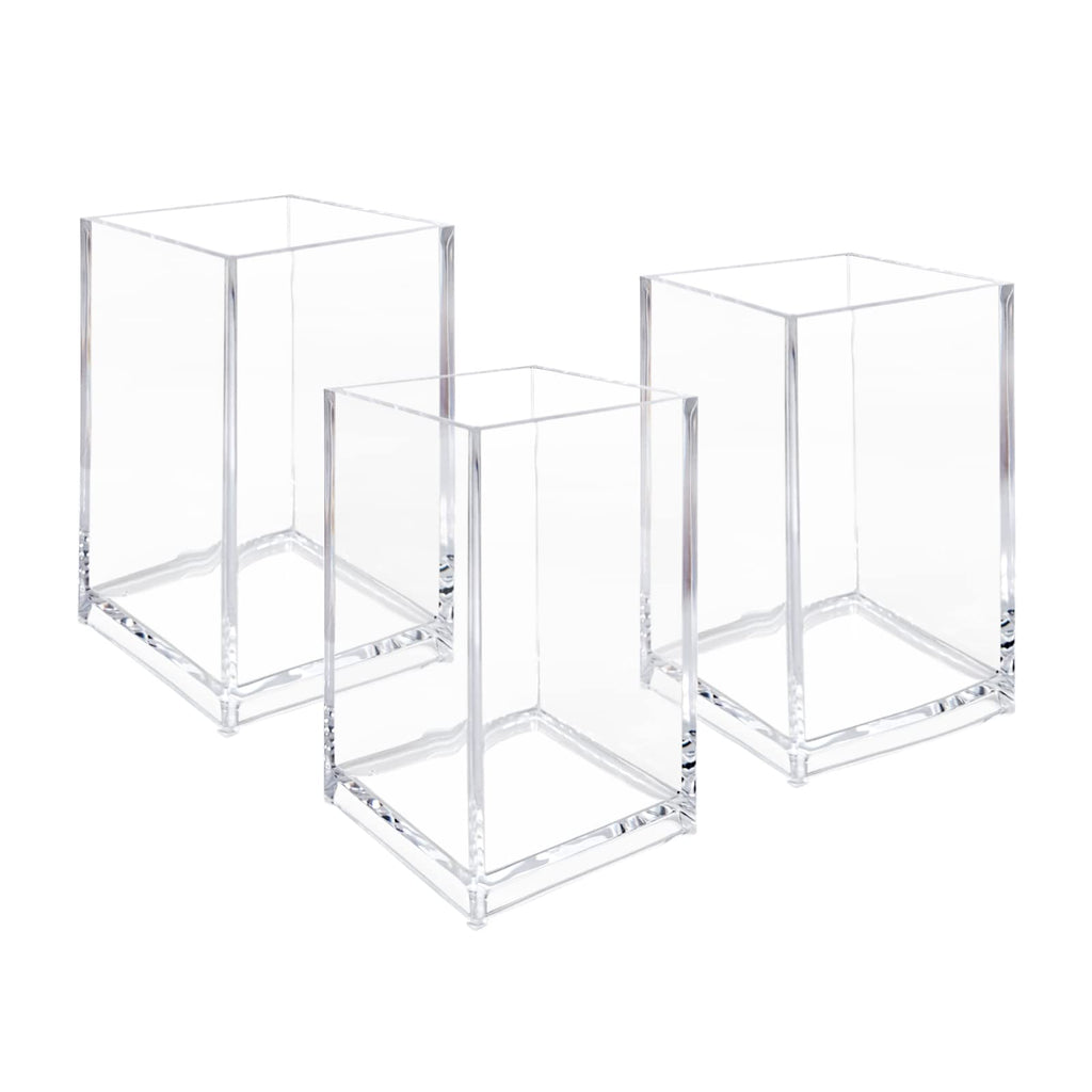 Newkita 3 Pack Clear Acrylic Cosmetic Pencil Pen Holder Cup, Clear Makeup Brush Holder, Desk Acrylic Brushes Storage