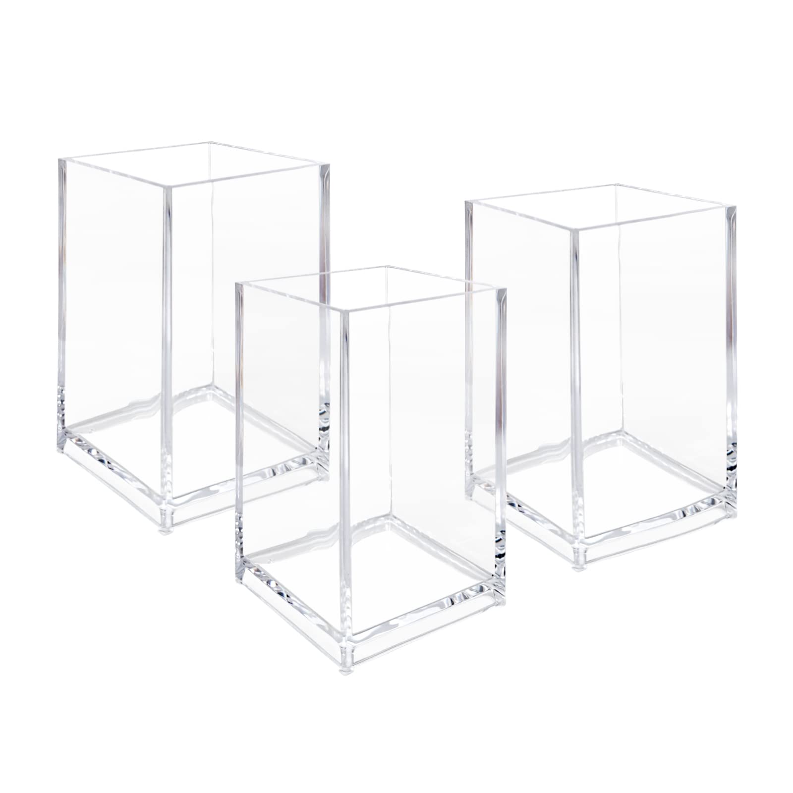 Newkita 3 Pack Clear Acrylic Cosmetic Pencil Pen Holder Cup, Clear Makeup Brush Holder, Desk Acrylic Brushes Storage