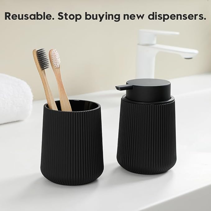 YAUKPH Striped Liquid Hand Soap Dispenser with Leak-Proof Pump for Bathroom and Kitchen Countertop 11oz Black