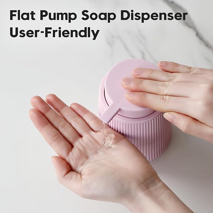 YAUKPH Striped Liquid Hand Soap Dispenser with Leak-Proof Pump for Bathroom and Kitchen Countertop 11 oz Pink