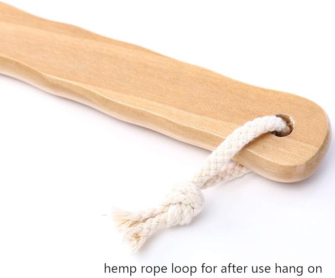 HiKin Dry Bath Body Brush 12.6", Long Handle Natural Bristles Shower Brush Back Scrubber with Anti-Slip Wooden Handle, Good for Exfoliating, Blood Circulation, Detox and Cellulite, etc.
