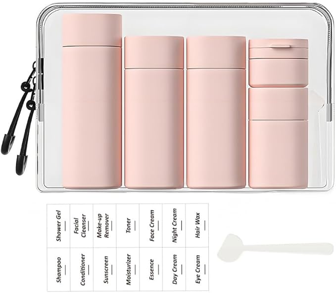 Sprigold 5 Pack Brief and Fashion Travel Bottles TSA Approved, BPA Free Travel Size Containers Refillable Squeeze Bottles for Cosmetic Shampoo Cream Conditioner … (Nordic Sand Pink)