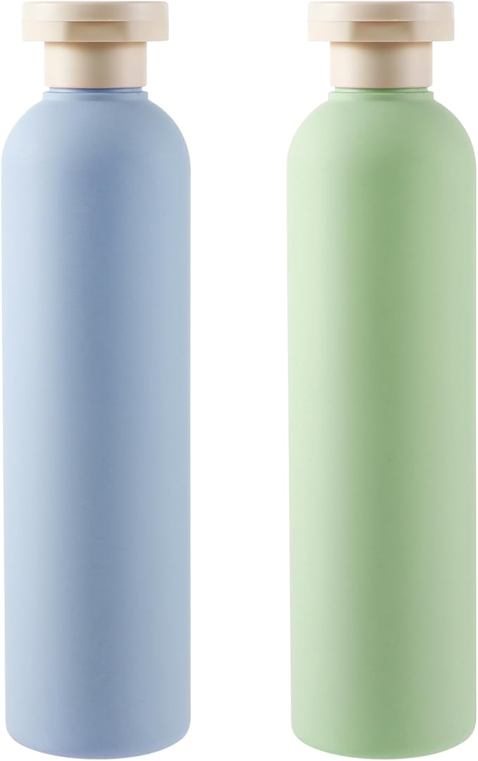 Molain 2Pcs Squeeze Bottles, 260ml Plastic Refillable Travel Containers with Flip Cap - Leak Proof for Shampoo, Creams, Lotion, Conditioner (Blue+Green)