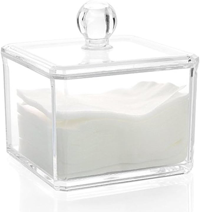 Kamay's Transparent Cotton Ball Pad Swabs Make Up Pads Dispenser Holder Organizer Container with lid Multifunction Acrylic Cosmetic Makeup Organizer (C)
