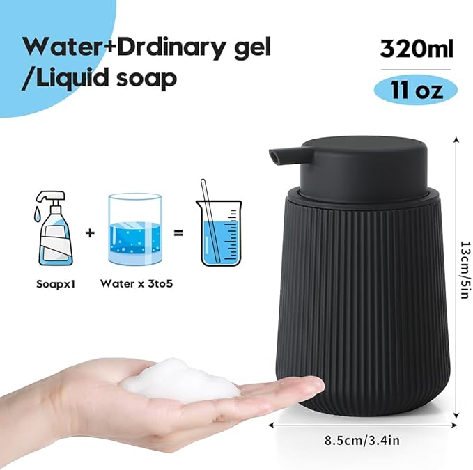 YAUKPH Striped Foaming Hand Soap Dispenser with Leak-Proof Pump for Bathroom and Kitchen Countertop 11oz Black
