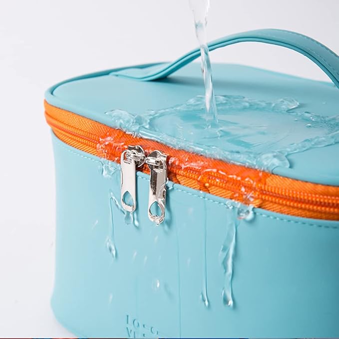 Meiyuuo Travel Makeup Bag for Women, PU Leather Cosmetic Bag, Cyan Blue