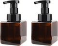 UUJOLY Foaming Soap Dispenser, 250ml (9oz) Refillable Pump Bottle for Liquid Soap, Shampoo, Body Wash (2 Pcs) (Small Amber)