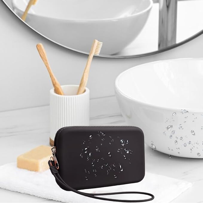 Silicone Small Makeup Pouch for Travel, Toiletry Bag Cute Portable Cosmetic Organizer - Waterproof, Mini Zipper Clutch - Black