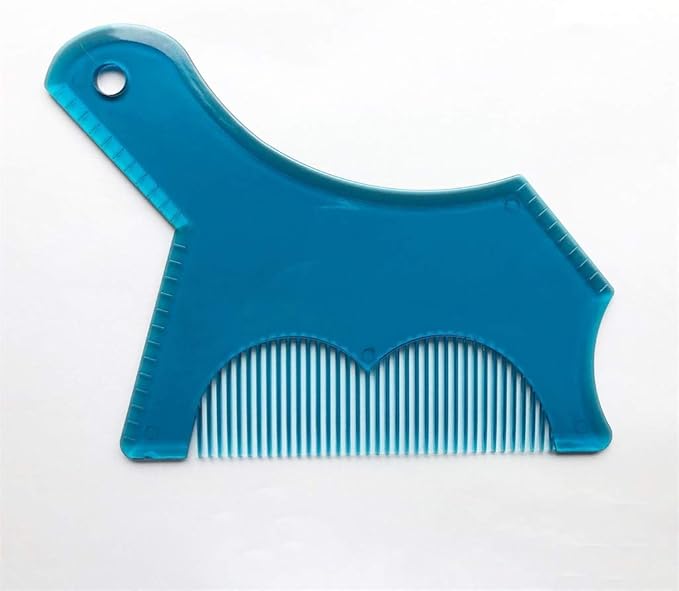 Beard Shaping Tool with Inbuilt Comb and Transparent Template Works with Electric Trimmers for Perfect Lineup Edging Jaw Cheek Neck Line Symmetric Curve Step Cut Styling Guide (Blue)