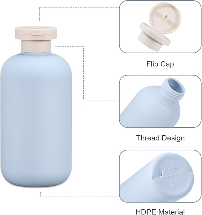 UMETASS 3 PACK Travel Shampoo Bottle, Empty Plastic Squeeze Bottles 6.8oz with Flip Cap, Lotion Container for Toiletries Travel Size Shampoo and Conditioner