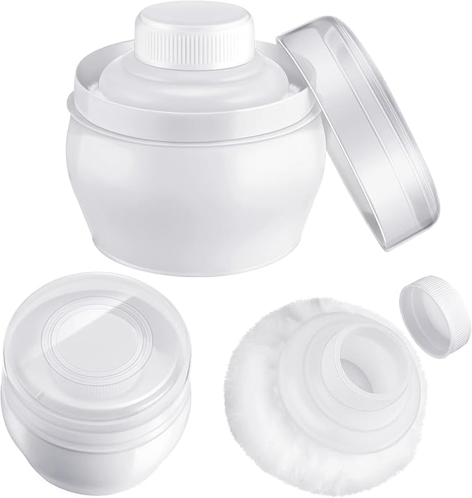 Cunhill 4 Pcs Body Powder Puff and Container Portable Body Powder Container with Puff Case Soft Washable Reusable Face Wet Dry Makeup for Baby Women Dusting Bath Travel Home Use