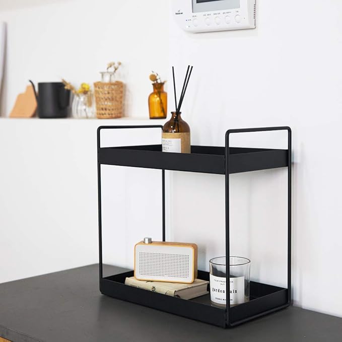 KINGBERWI 2 Tier Bathroom Counter Organizer, Standing Vanity Organizer Shelf for Bathroom Storage Organization, Countertop Skincare Makeup Organizers Holder, Black