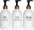Milanmar Shampoo & Conditioner Shower Dispenser Set, Pearl White - Empty Matte Plastic Bottles, 16.9 oz Pump Containers, Luxury Bathroom Decor, 3 Pack for Spa, Airbnb [White-Gold]