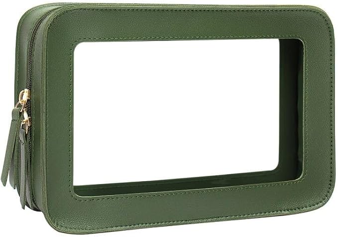 Clear Makeup Bag Organizer, TSA Approved Portable Travel Toiletry Bag Clear Cosmetic Bag Case Small Make Up Bag Mini Makeup Pouch for Purse Transparent Car Essentials for Women Men (Green)