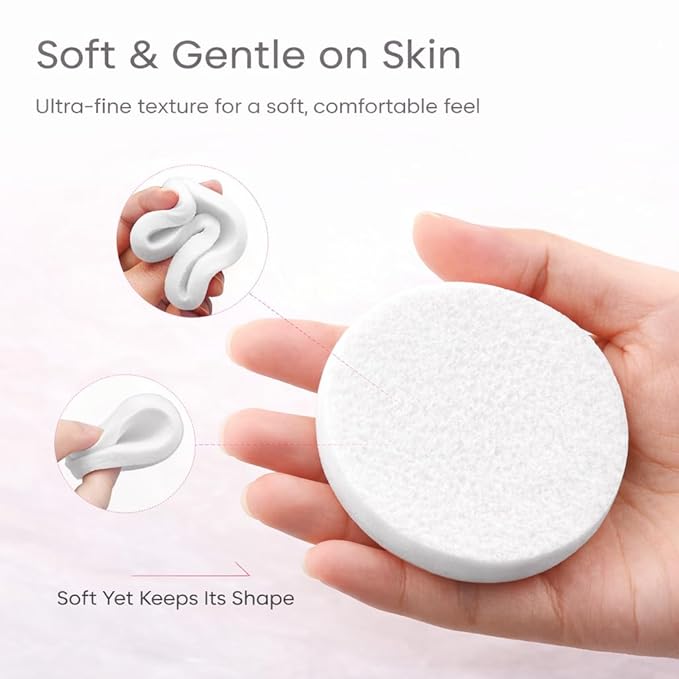 KarsJeGu 120 PCS Compressed Facial Sponges, Natural Cellulose Face Cleaning Pads, Professional Spa-Grade Makeup Remover Sponges for Daily Cleansing,Compact Travel-Friendly Skincare Essentials (White)