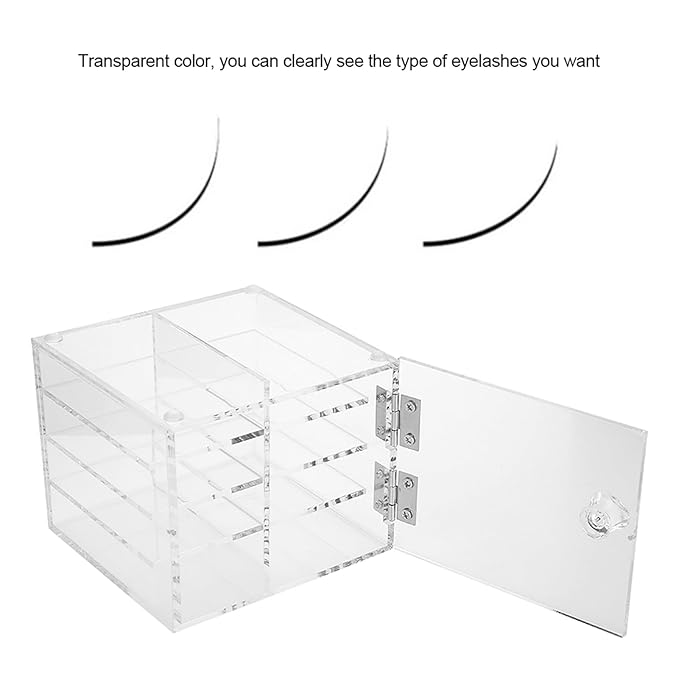 Dioche Acrylic Clear False Eyelash Organizer Case, 8 Layers False Eyelash Extension Carrying Box Acrylic Storage Box for Grafting Lash Extension, Cosmetic Makeup Storage Box