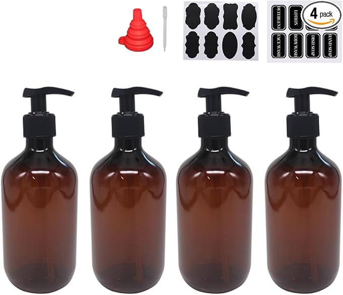 zmybcpack 4 Pack 16 OZ Amber Plastic Pump Lotion Bottles Dispenser