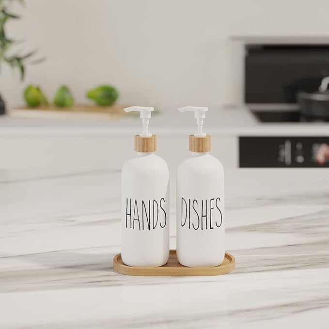 Dish Soap Dispenser for Kitchen,Glass Hand Soap Dispenser, Modern Farmhouse Decorfor Bathroom,Kitchen Decor