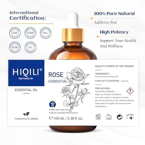 HIQILI Rose Essential Oil for Skin, Diffuser & Candle Making