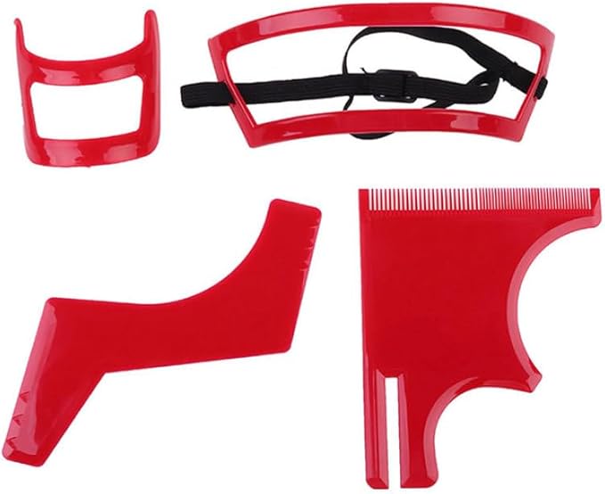 Jeorywoet Beard Shaping Tool Kit Neckline Shaving Template Guide Set Red