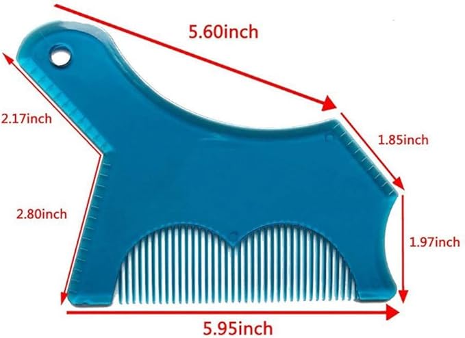 Beard Shaping Tool with Inbuilt Comb and Transparent Template Works with Electric Trimmers for Perfect Lineup Edging Jaw Cheek Neck Line Symmetric Curve Step Cut Styling Guide (Blue)