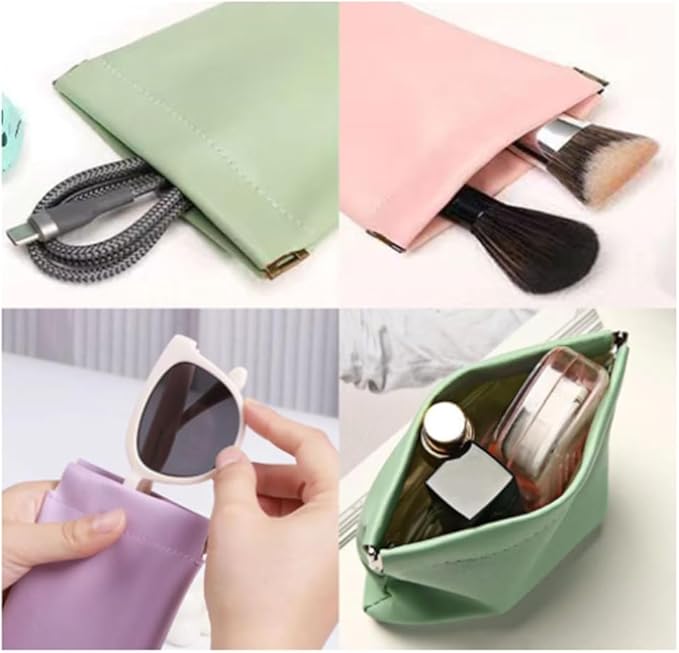 6 Pcs Small Makeup Bag for Purse, Snap Closure Organizer Pouch, Portable No Zipper Self-Closing Pouches for Travel Storage Bag Mini Pu Leather Pouches For Cosmetics Headphones Jewelry (3 colors)