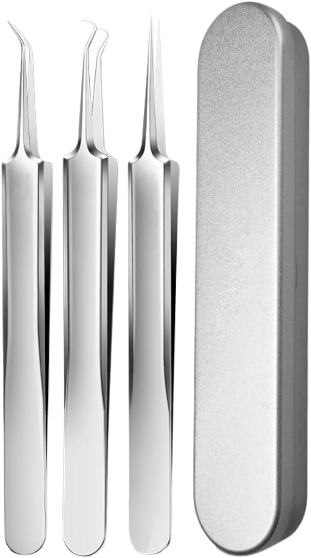 Usiveinborn Blackhead Remover Upgraded, Usiveinborn Blackhead Tweezers, Professional Upgraded Facial Blackhead Remover Tweezers, Blackhead Remover Tools Sets (A1-Silver-3pcs)