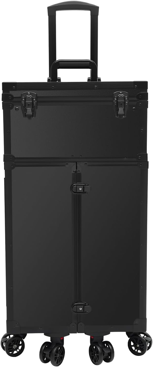 QUEWATSA Rolling Makeup Case Large Storage Cosmetic Trolley, Rolling Lockable Makeup Train Case, Stylist Beauty Salon Cosmetic Luggage Travel Organizer Tool Box