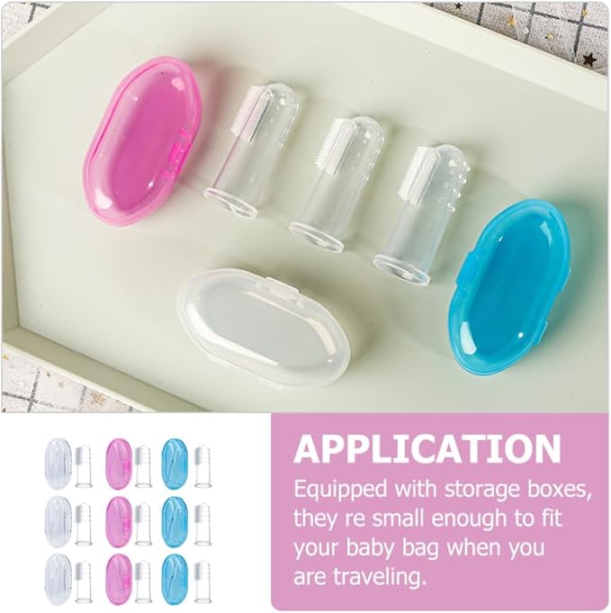 Ipetboom Silicone Baby Finger Toothbrush 9-Pack with Storage Boxes Soft Infant Oral Cleaning Brush Portable Toddler Dental Care Travel Kit