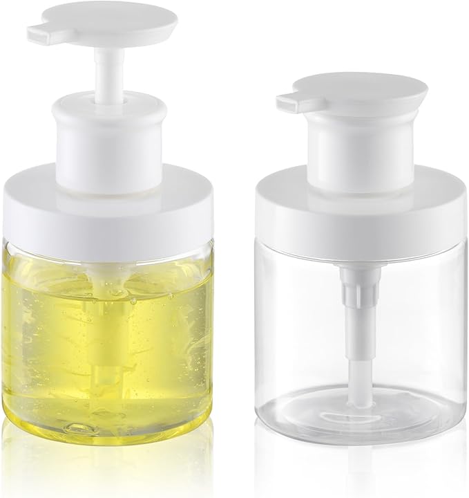 Lulupack Pump Bottle Dispenser for Soap - 8 oz Plastic Empty Container for Shampoo and Conditioner - Refillable Lotion Jar for Shower, Hand Soap - Wide Mouth Wash Bottle for Bathroom 250ml Clear 2PCS