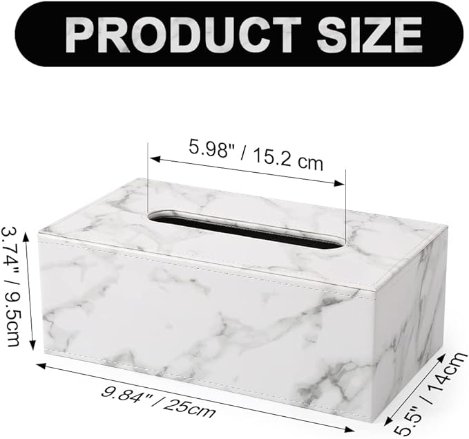 KINGFOM Rectangular PU Leather Tissue Box Cover - Facial Tissue Paper Napkin Holder for Bathroom, Home, Office, Car Automotive Decoration with Magnetic Bottom(Gray Marble)