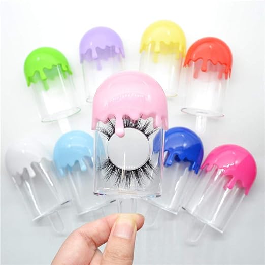 Healthcom 12 Packs Cute Ice Cream Shape Plastic False Eyelashes Packaging Case Empty Eyelash Storage Box Candy Container with Trays Mink Lashes Box Holder Travel Cosmetic Case for Women Girls,Pink …