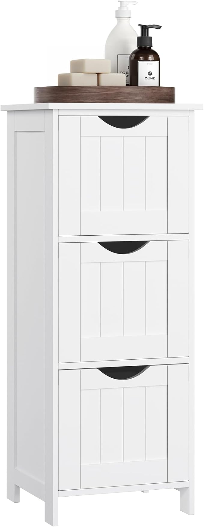 VASAGLE Floor Storage Cabinet, Freestanding Storage Unit with 3 Drawers, 11.8 x 12.6 x 31.9 Inches, for Bathroom, Living Room, Kitchen, Modern Style, Matte White UBBC050WH01S