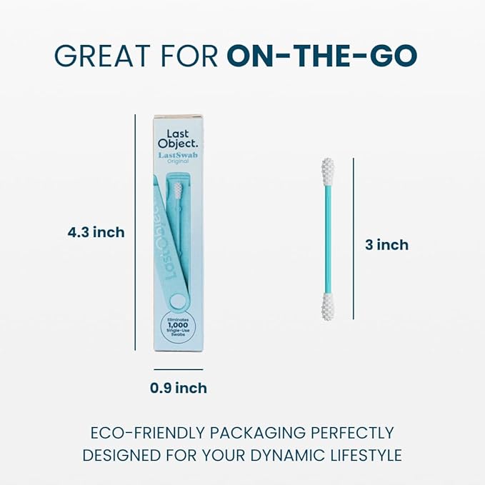 LastSwab® Reusable Cotton Swabs & Reusable Q-Tips - Washable Silicone Ear Swabs, Ear Cleaner & Wax Removal Tool - Eco-Friendly Zero Waste Single-Use Qtips Alternative - Travel Case Holder - Turquoise
